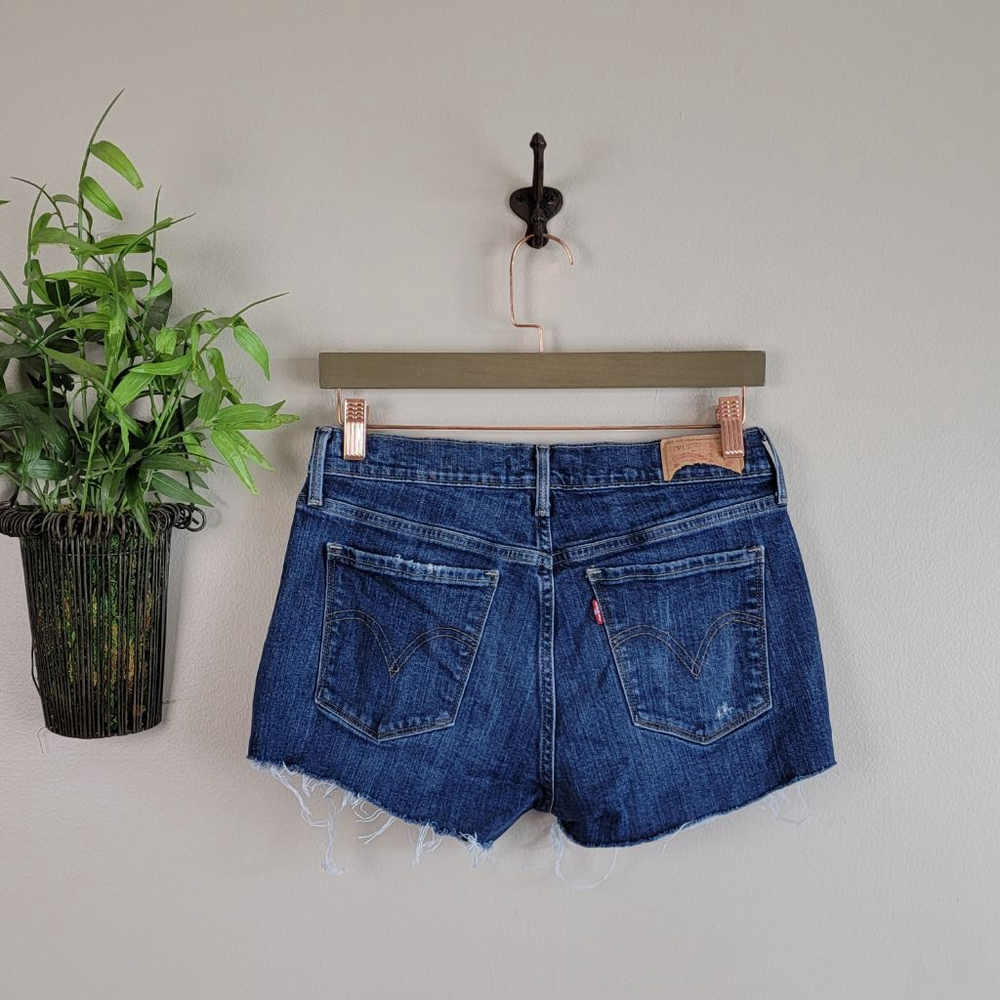 Levi's Jean Shorts Cutoff High Rise Medium Wash Distressed Frayed 2